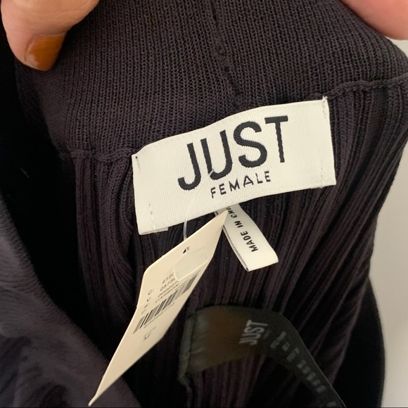 New Just Female Aria wide leg trouser pants in black shimmer Size Medium - Picture 7 of 9